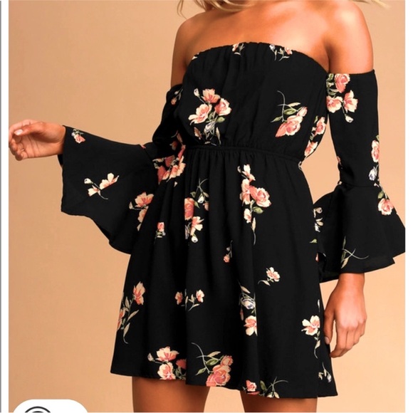 Lulu's Black Floral Off-Shoulder Dress - Picture 1 of 10